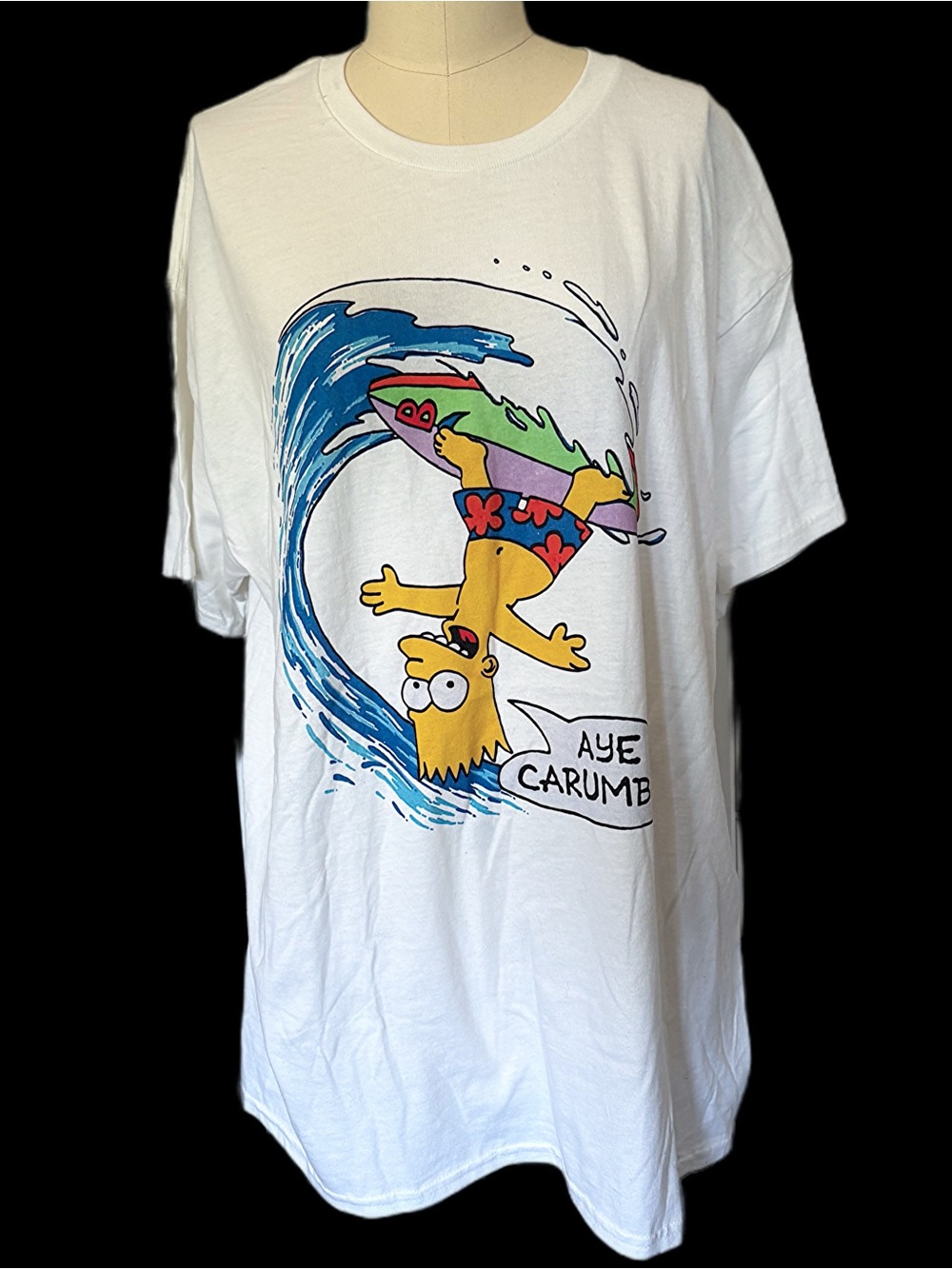 Bart Simpson XL “AYE CARUMBA” Surfer Graphic Tee Shirt The Simpsons